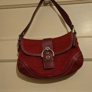 Vintage Coach Red Jacquered "C" Shoulder Bag